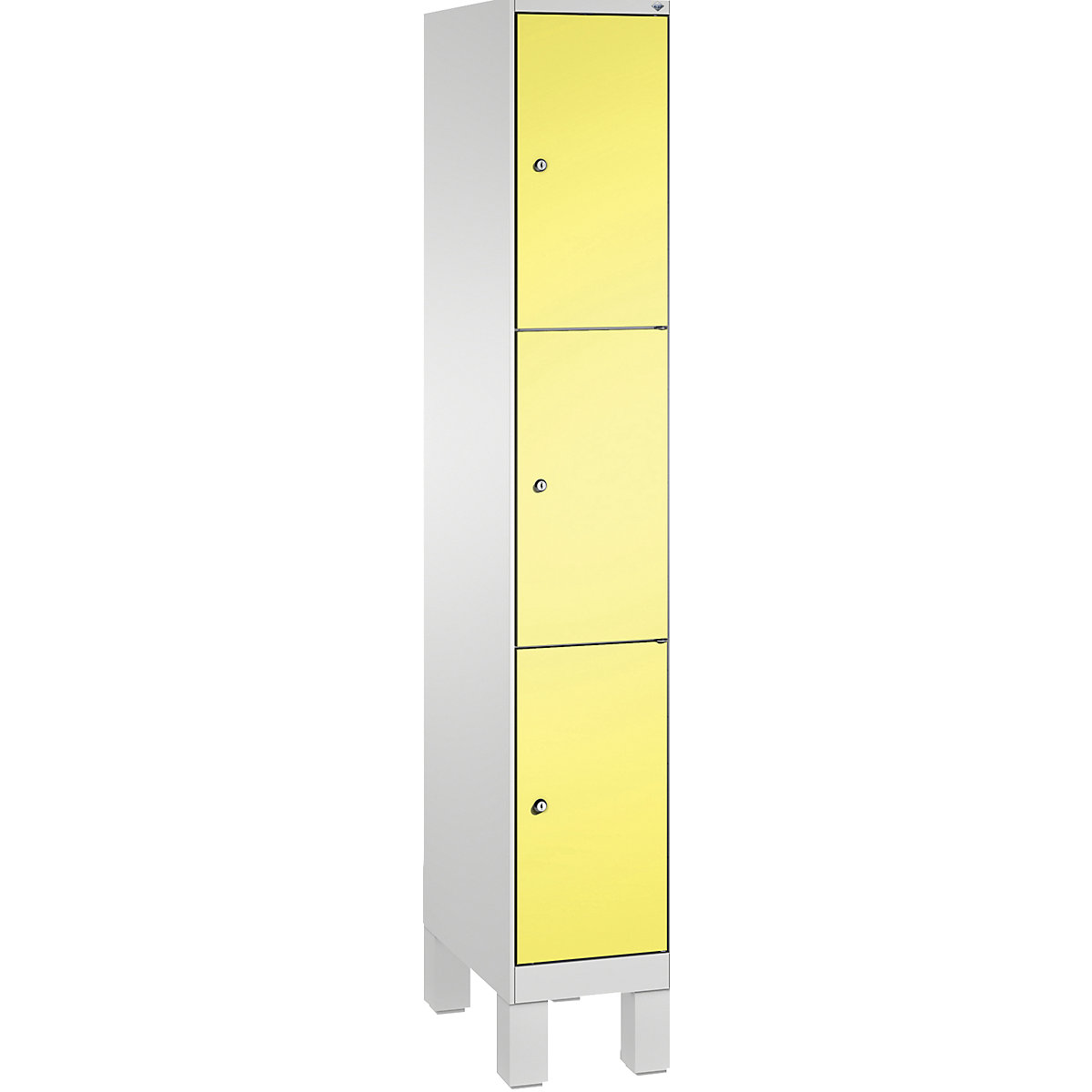 EVOLO locker unit, with feet – C+P, 1 compartment, 3 shelf compartments, compartment width 300 mm, light grey / sulphur yellow