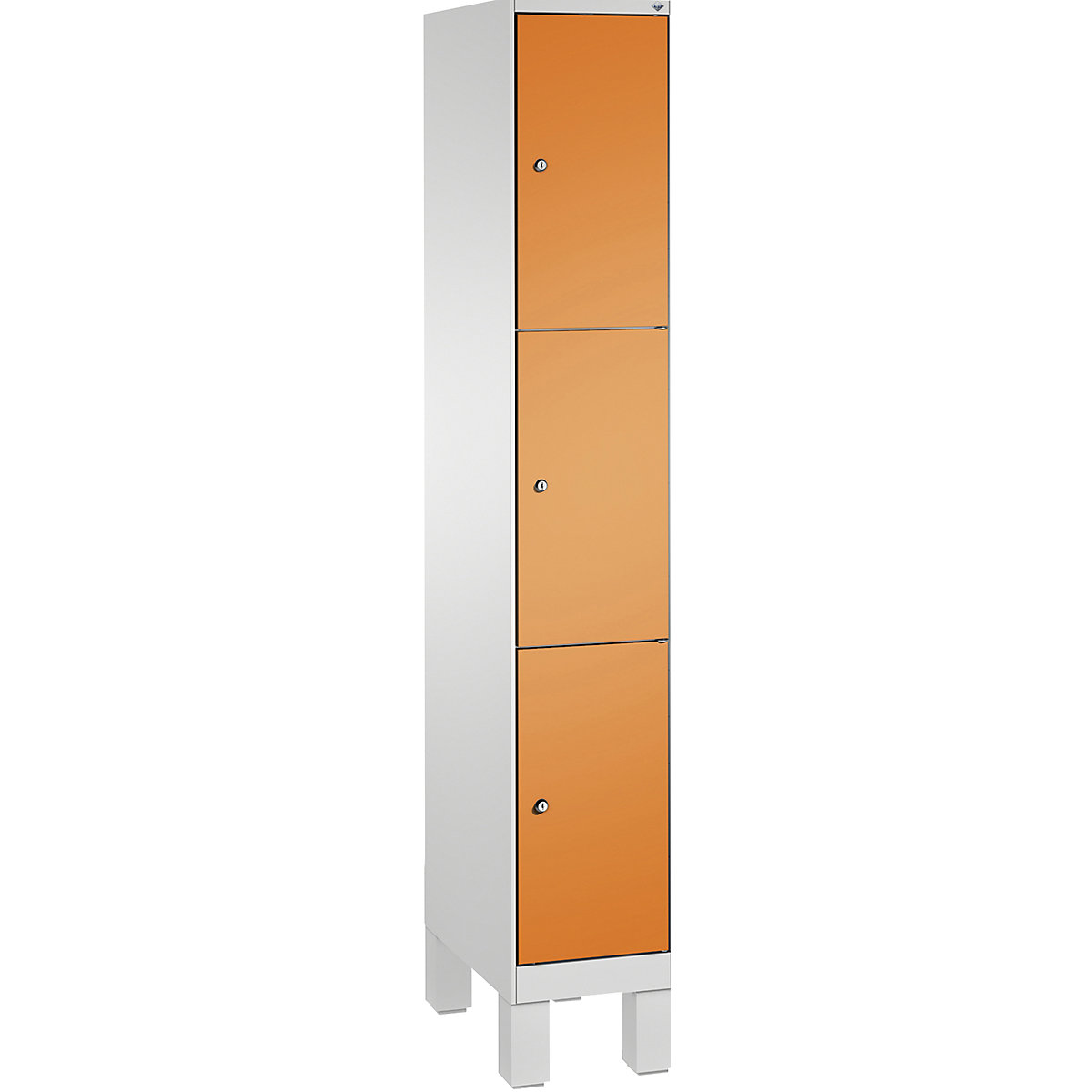EVOLO locker unit, with feet – C+P, 1 compartment, 3 shelf compartments, compartment width 300 mm, light grey / yellow orange
