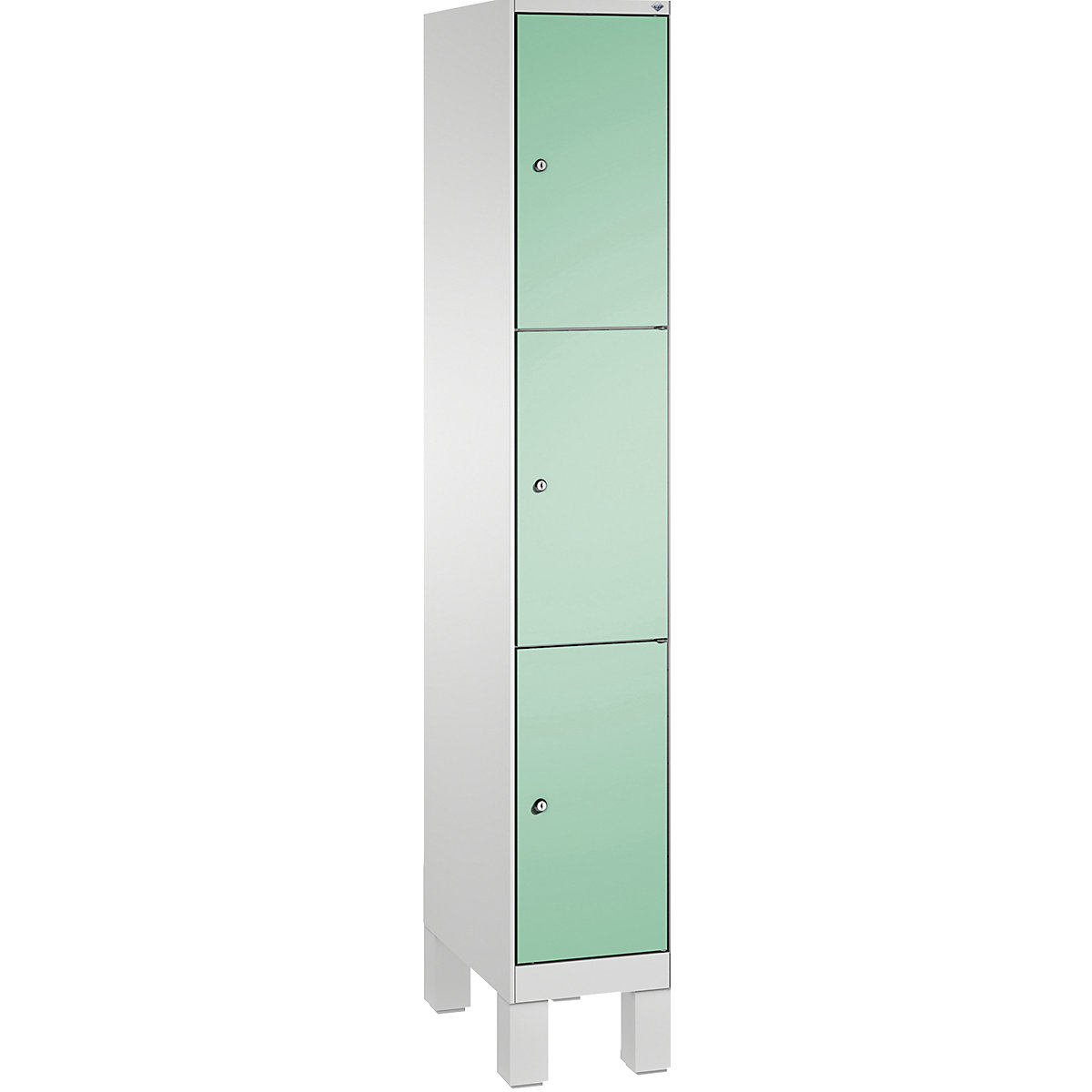 EVOLO locker unit, with feet – C+P, 1 compartment, 3 shelf compartments, compartment width 300 mm, light grey / light green