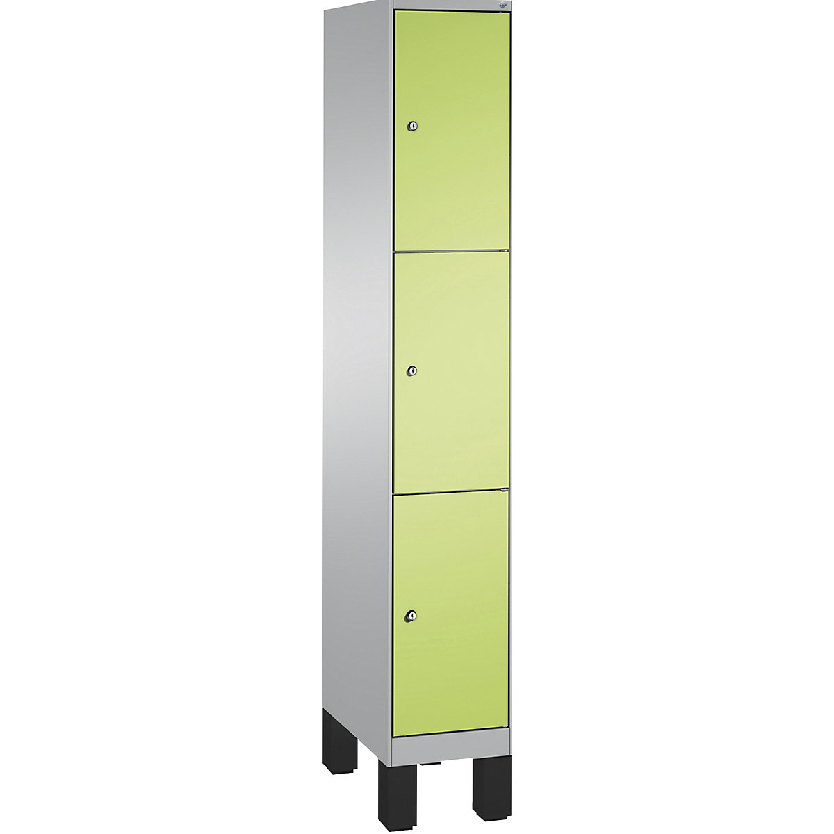 EVOLO locker unit, with feet – C+P, 1 compartment, 3 shelf compartments, compartment width 300 mm, white aluminium / viridian green