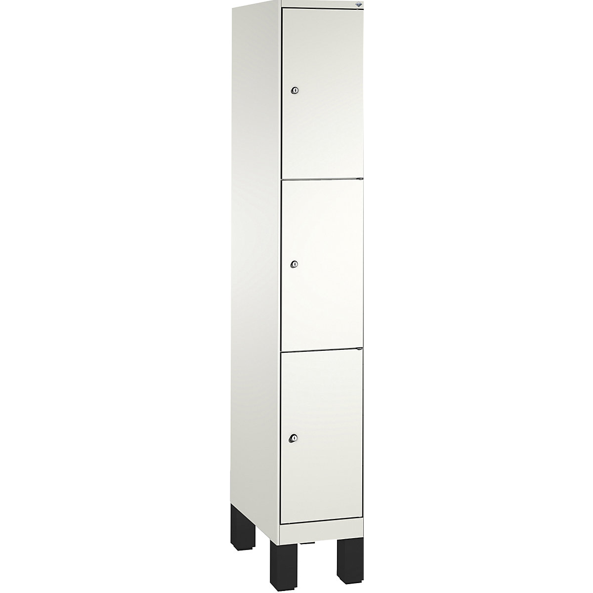 EVOLO locker unit, with feet – C+P, 1 compartment, 3 shelf compartments, compartment width 300 mm, traffic white / traffic white