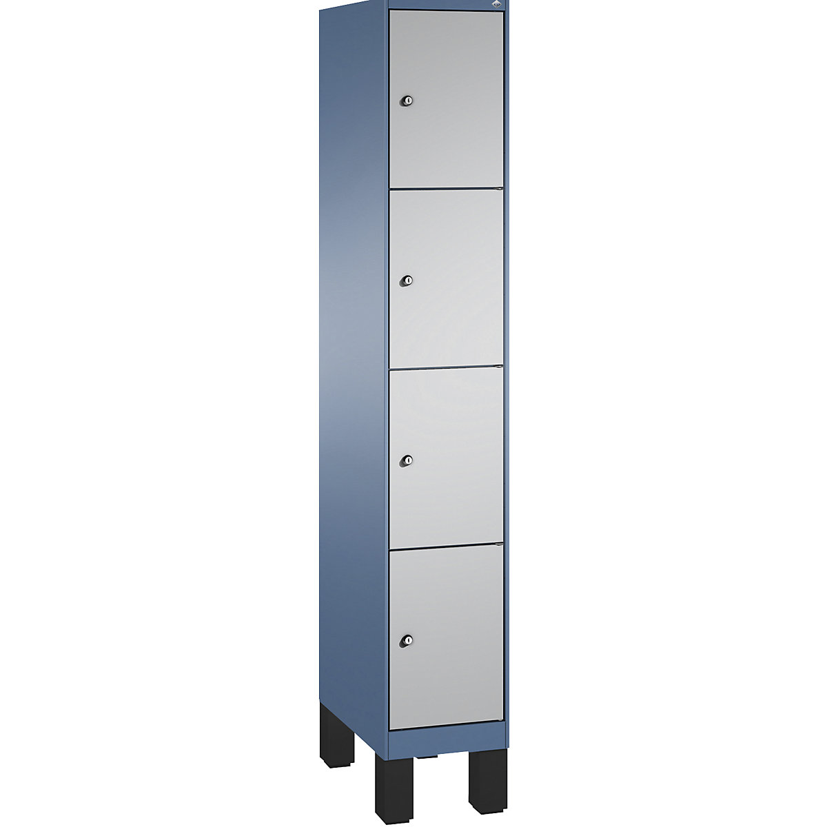 EVOLO locker unit, with feet – C+P, 1 compartment, 4 shelf compartments, compartment width 300 mm, distant blue / white aluminium