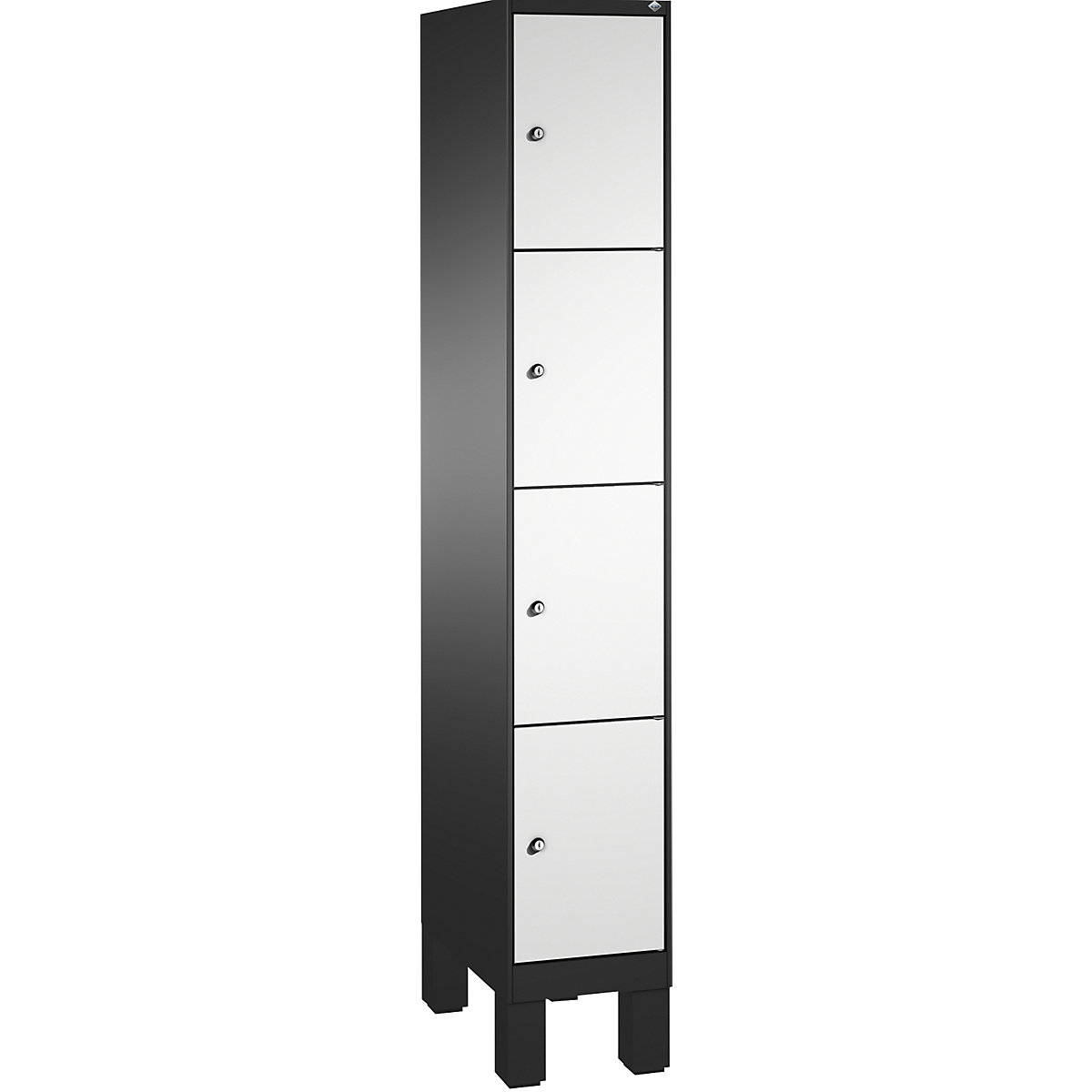 EVOLO locker unit, with feet – C+P, 1 compartment, 4 shelf compartments, compartment width 300 mm, black grey / light grey