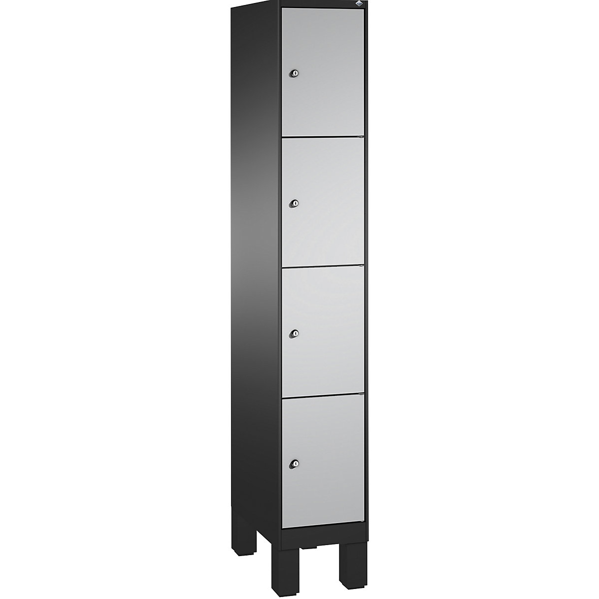 EVOLO locker unit, with feet – C+P, 1 compartment, 4 shelf compartments, compartment width 300 mm, black grey / white aluminium