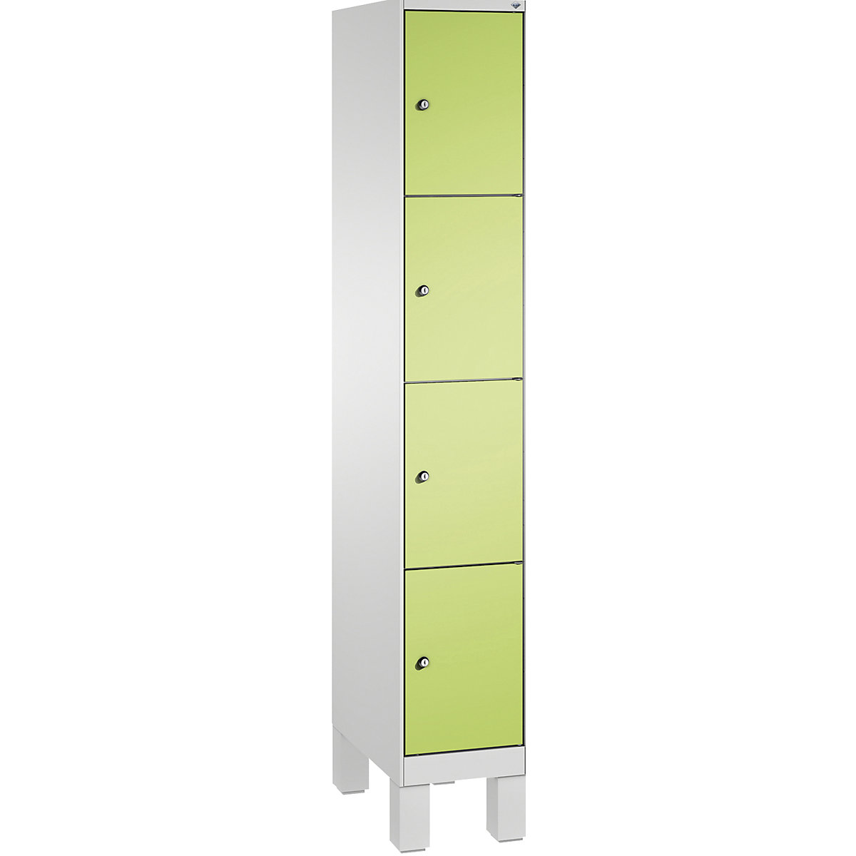 EVOLO locker unit, with feet – C+P, 1 compartment, 4 shelf compartments, compartment width 300 mm, light grey / viridian green