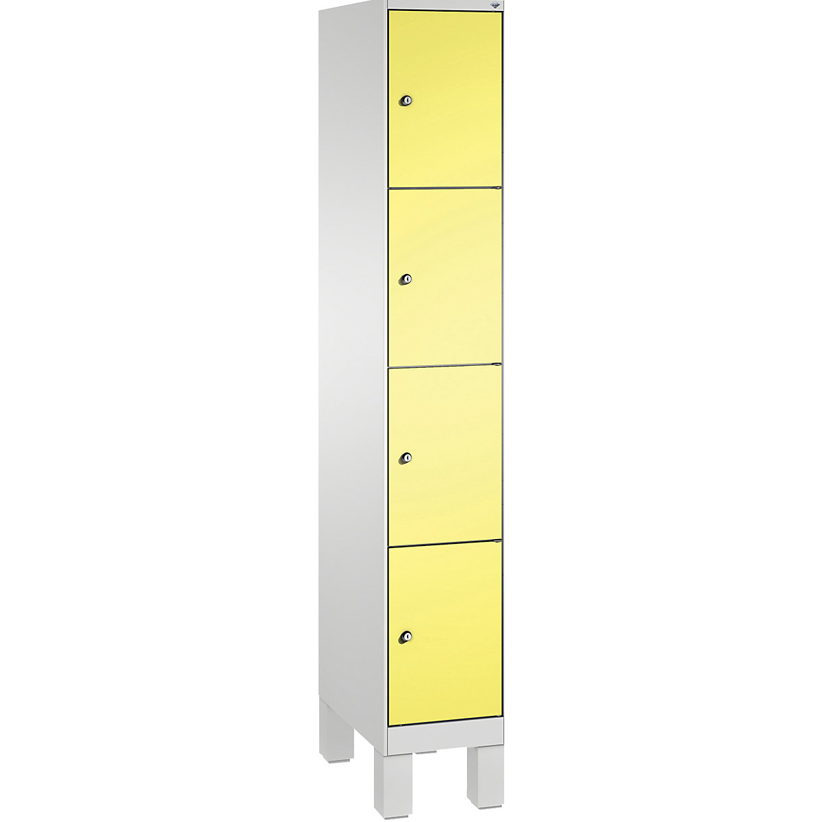 EVOLO locker unit, with feet – C+P, 1 compartment, 4 shelf compartments, compartment width 300 mm, light grey / sulphur yellow