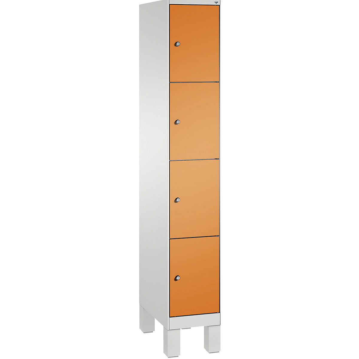 EVOLO locker unit, with feet – C+P, 1 compartment, 4 shelf compartments, compartment width 300 mm, light grey / yellow orange