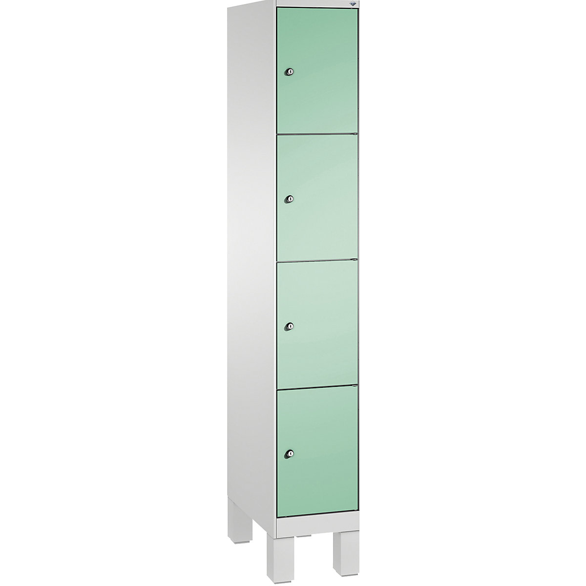 EVOLO locker unit, with feet – C+P, 1 compartment, 4 shelf compartments, compartment width 300 mm, light grey / light green