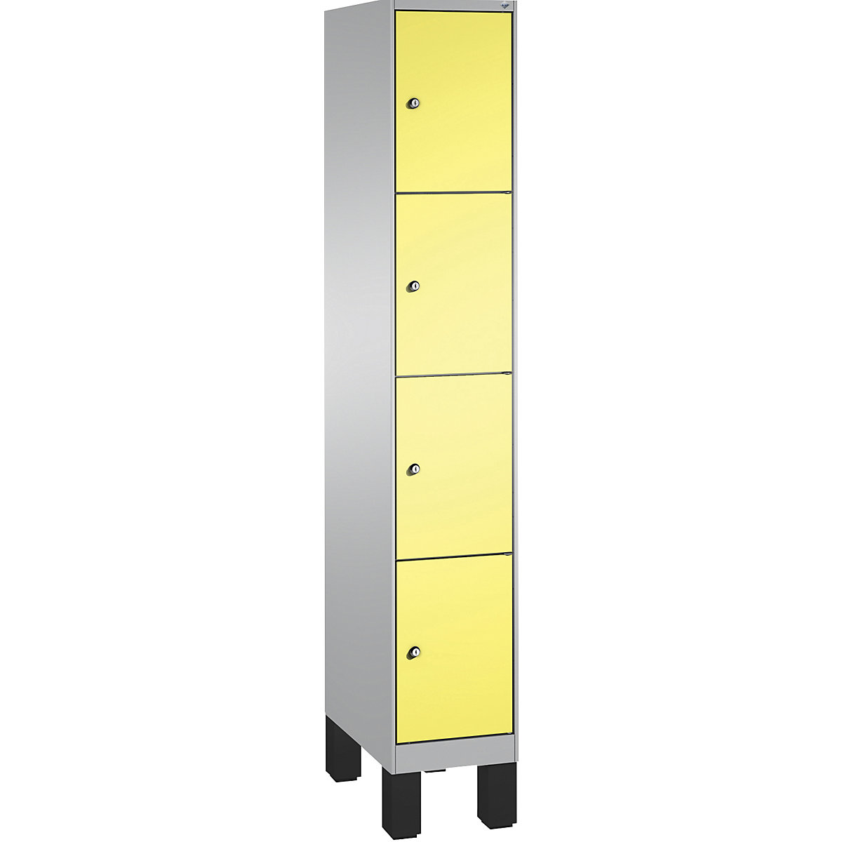 EVOLO locker unit, with feet – C+P, 1 compartment, 4 shelf compartments, compartment width 300 mm, white aluminium / sulphur yellow