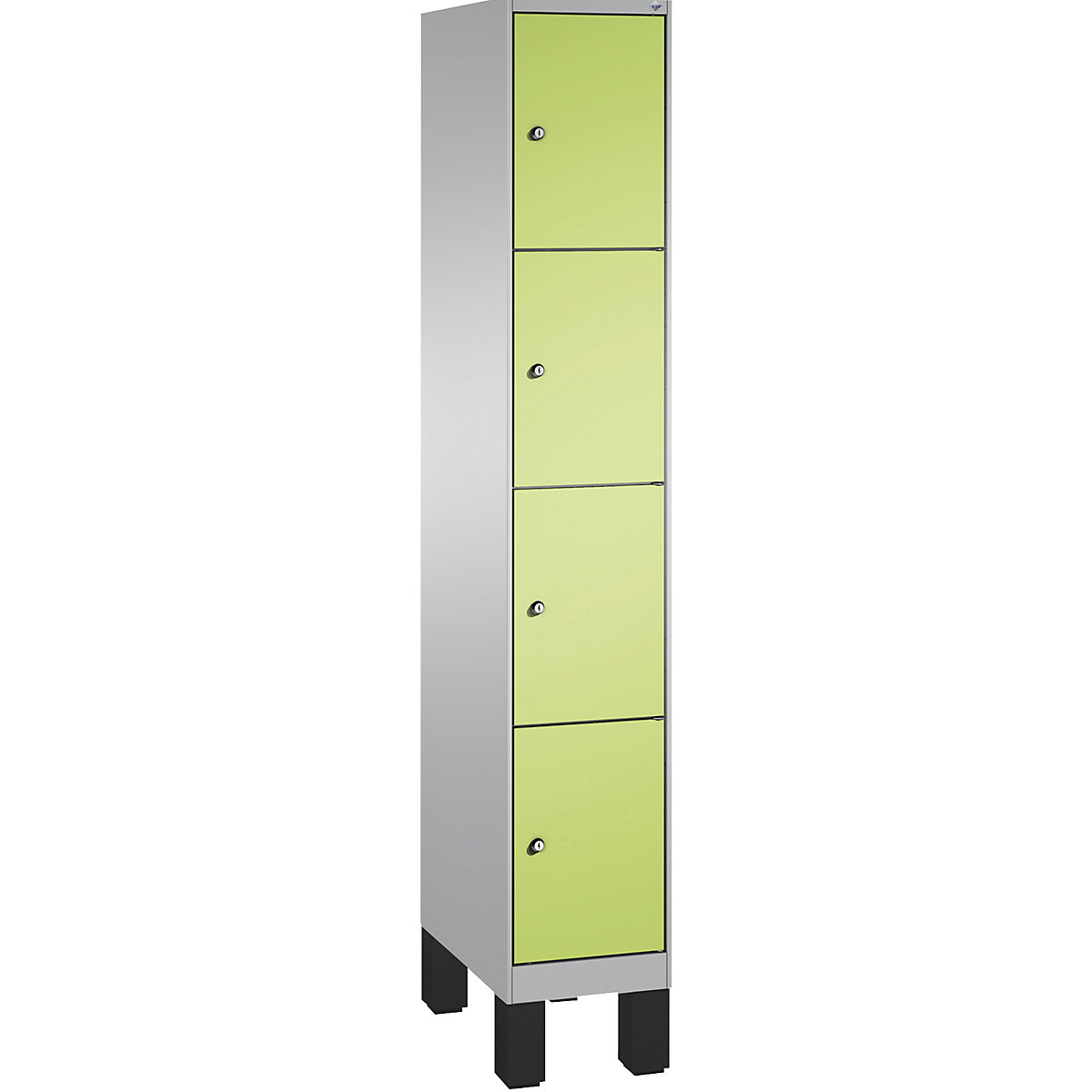 EVOLO locker unit, with feet – C+P, 1 compartment, 4 shelf compartments, compartment width 300 mm, white aluminium / viridian green