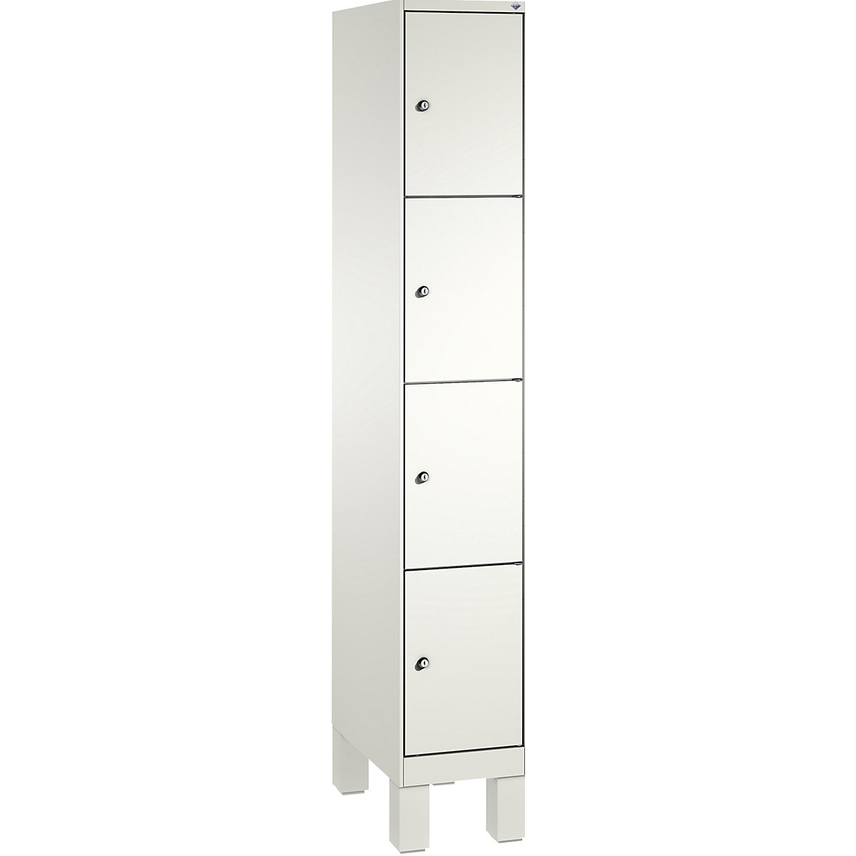 EVOLO locker unit, with feet – C+P, 1 compartment, 4 shelf compartments, compartment width 300 mm, traffic white / traffic white