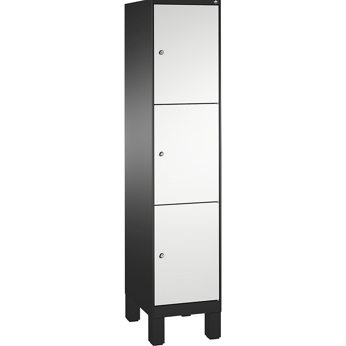 EVOLO locker unit, with feet – C+P, 1 compartment, 3 shelf compartments, compartment width 400 mm, black grey / light grey
