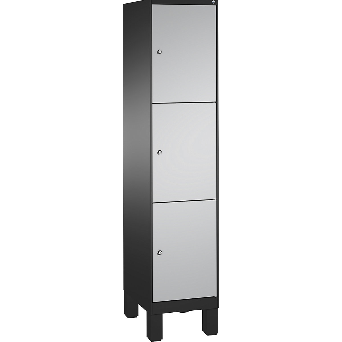 EVOLO locker unit, with feet – C+P, 1 compartment, 3 shelf compartments, compartment width 400 mm, black grey / white aluminium