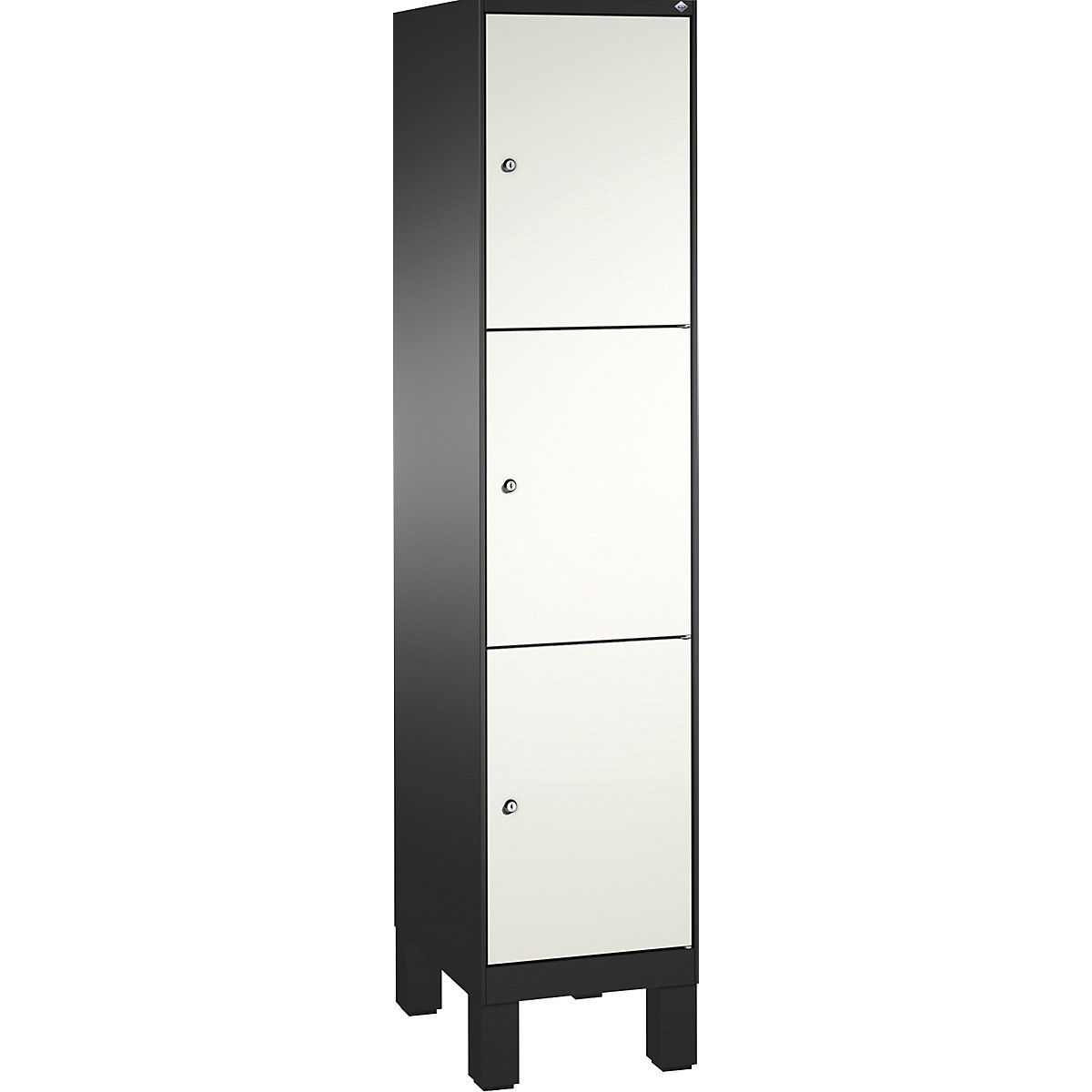 EVOLO locker unit, with feet – C+P, 1 compartment, 3 shelf compartments, compartment width 400 mm, black grey / traffic white