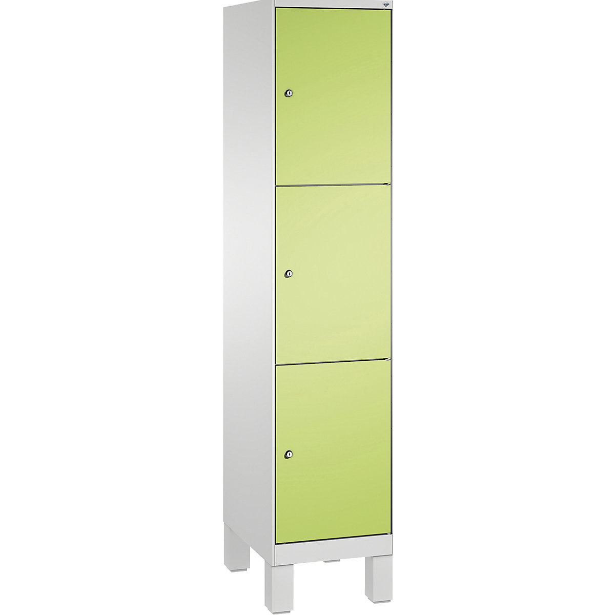 EVOLO locker unit, with feet – C+P, 1 compartment, 3 shelf compartments, compartment width 400 mm, light grey / viridian green