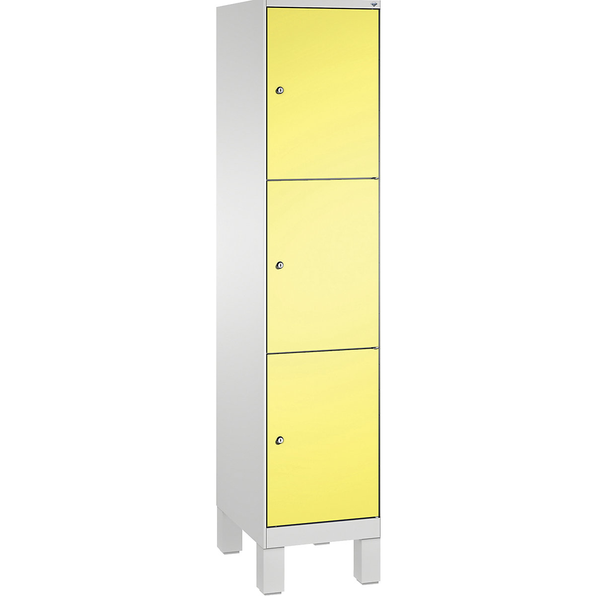 EVOLO locker unit, with feet – C+P, 1 compartment, 3 shelf compartments, compartment width 400 mm, light grey / sulphur yellow