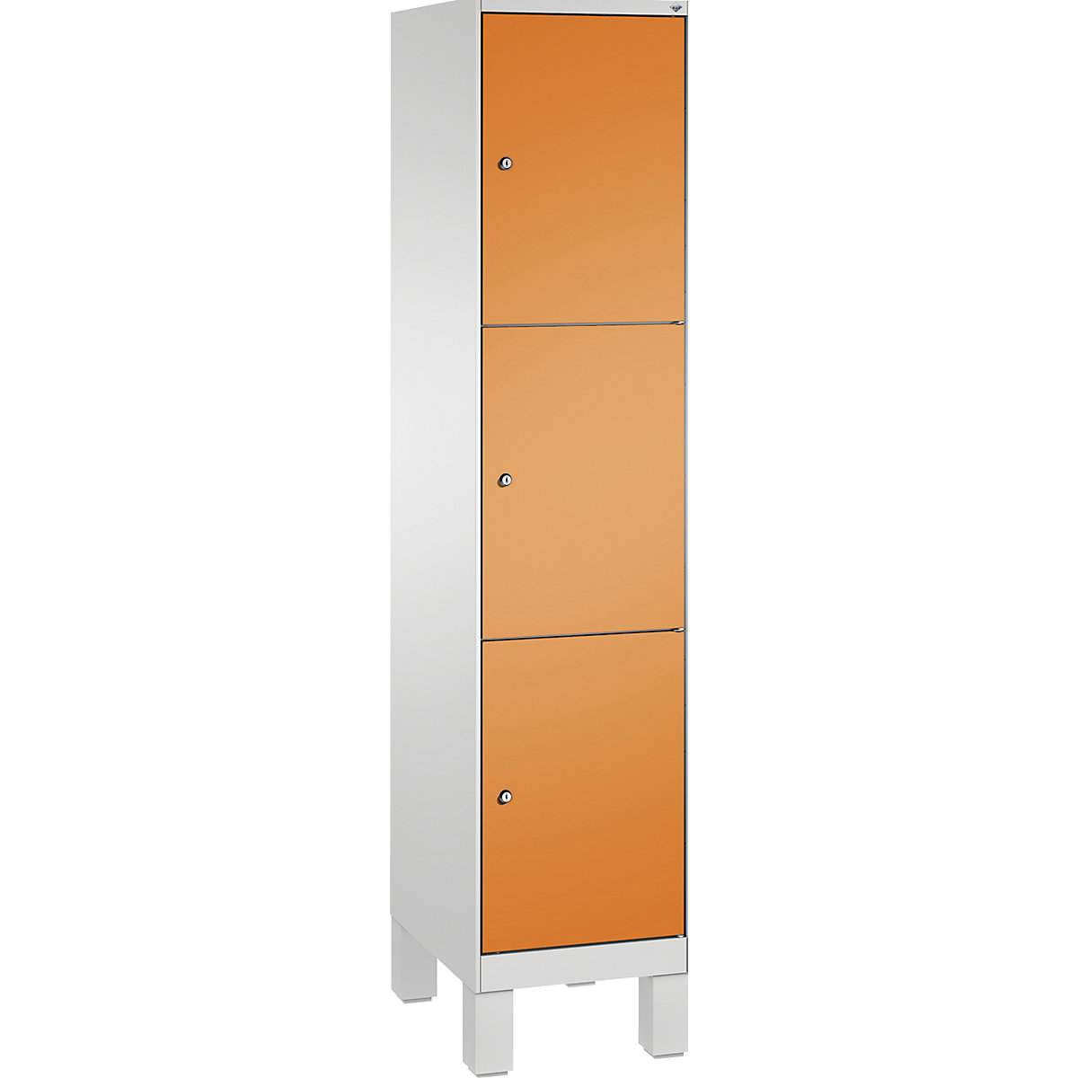 EVOLO locker unit, with feet – C+P, 1 compartment, 3 shelf compartments, compartment width 400 mm, light grey / yellow orange