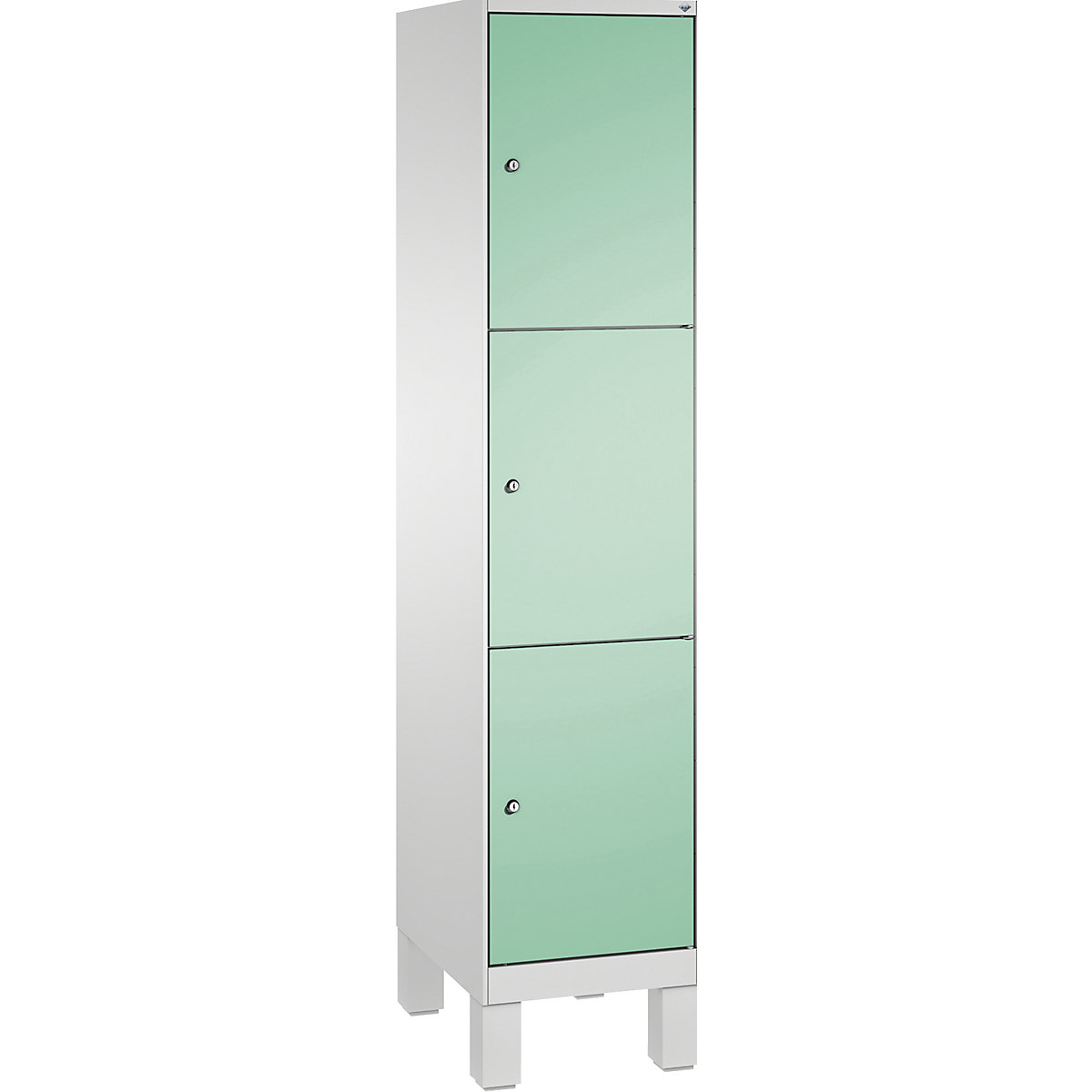 EVOLO locker unit, with feet – C+P, 1 compartment, 3 shelf compartments, compartment width 400 mm, light grey / light green