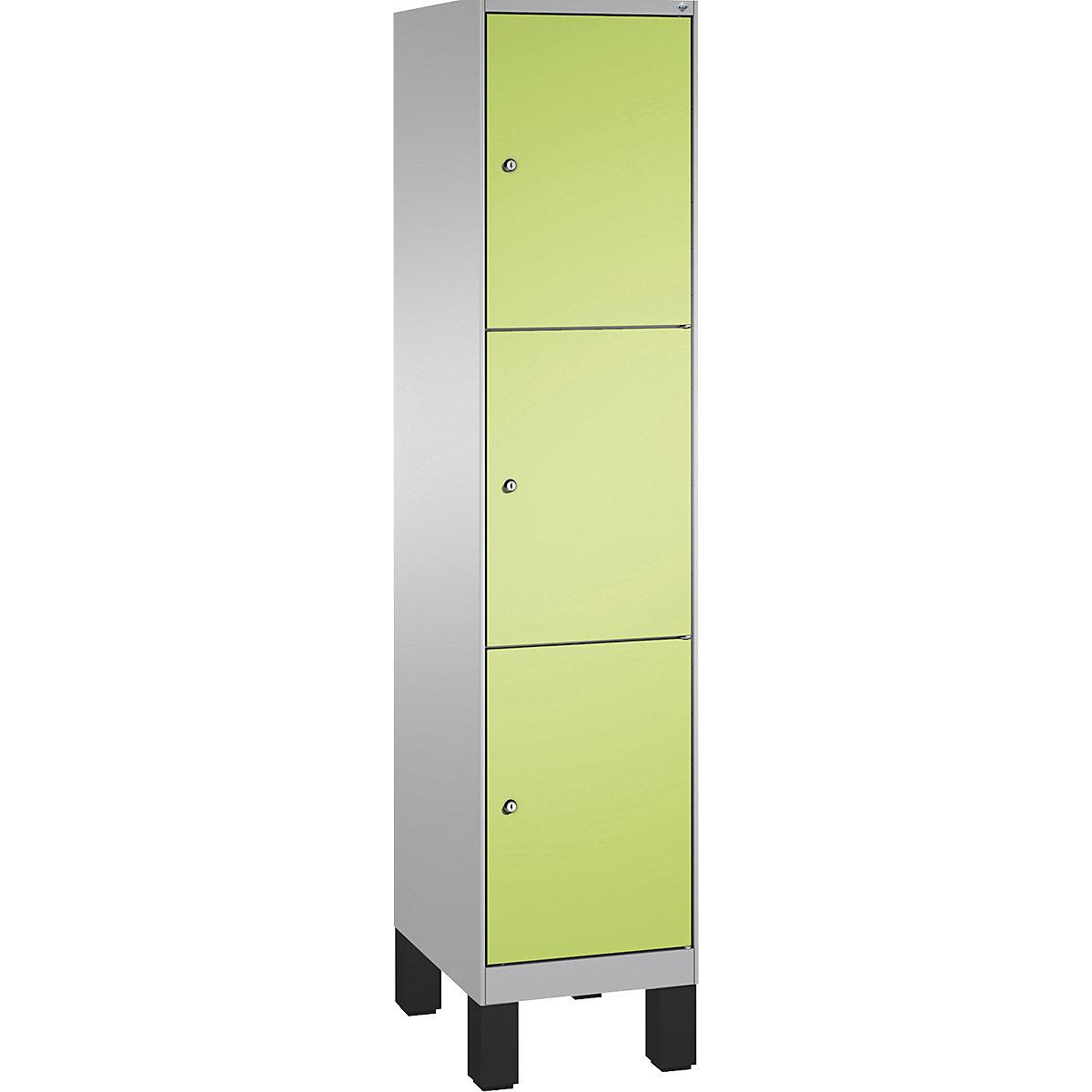 EVOLO locker unit, with feet – C+P, 1 compartment, 3 shelf compartments, compartment width 400 mm, white aluminium / viridian green