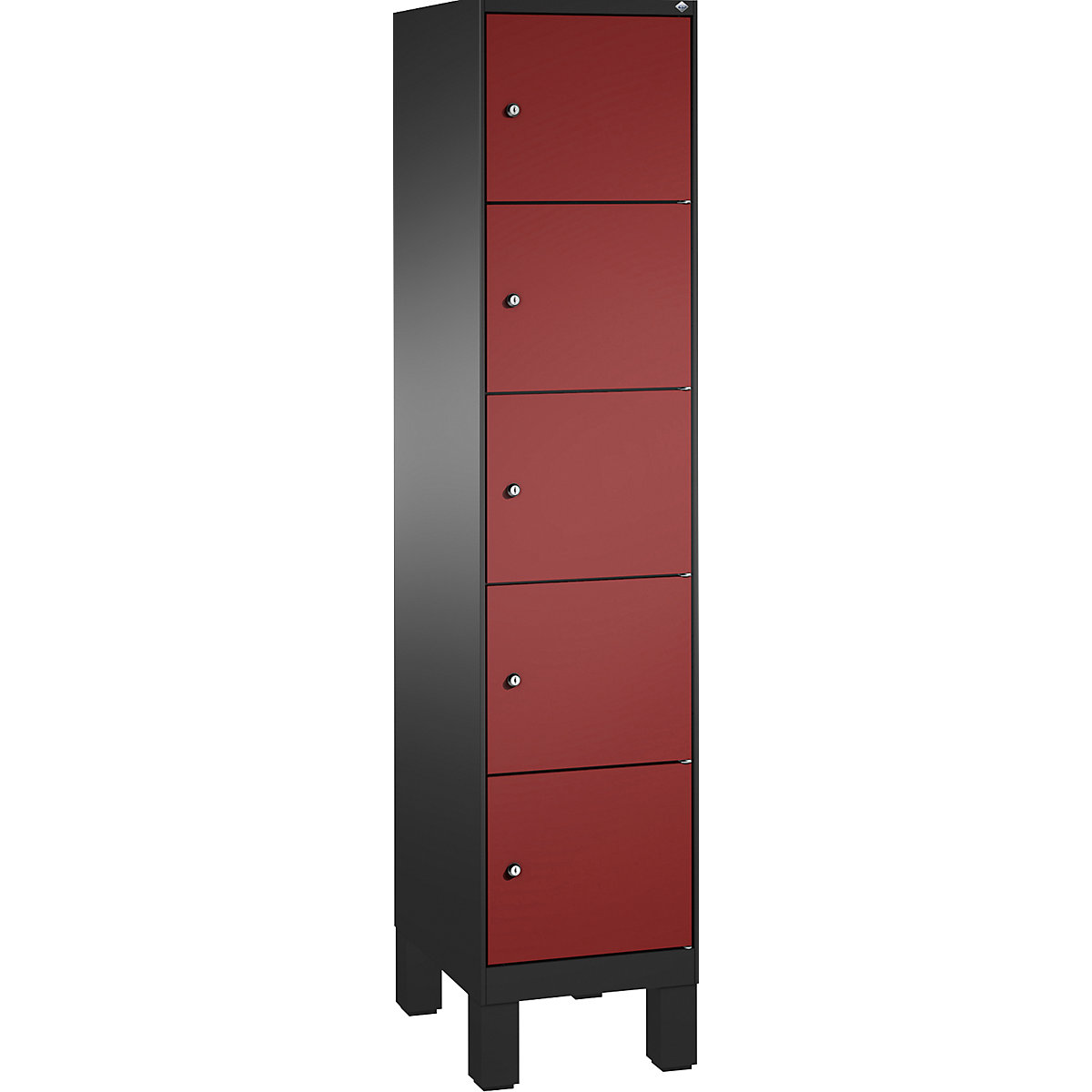 EVOLO locker unit, with feet – C+P, 1 compartment, 5 shelf compartments, compartment width 400 mm, black grey / ruby red-16