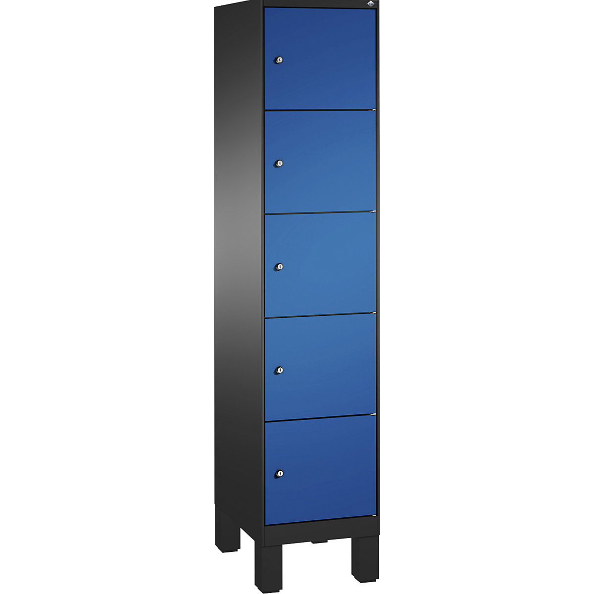 EVOLO locker unit, with feet – C+P, 1 compartment, 5 shelf compartments, compartment width 400 mm, black grey / gentian blue-12