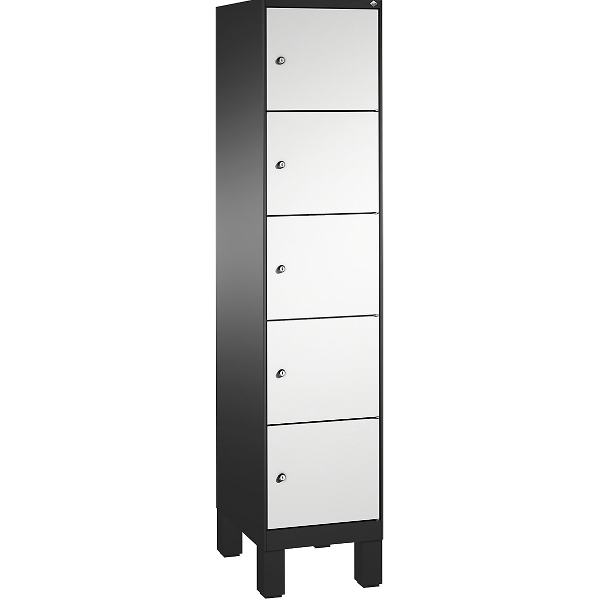 EVOLO locker unit, with feet – C+P, 1 compartment, 5 shelf compartments, compartment width 400 mm, black grey / light grey-11