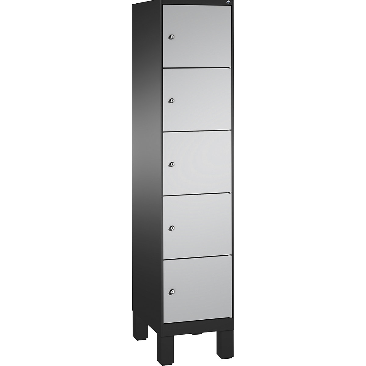 EVOLO locker unit, with feet – C+P, 1 compartment, 5 shelf compartments, compartment width 400 mm, black grey / white aluminium-5