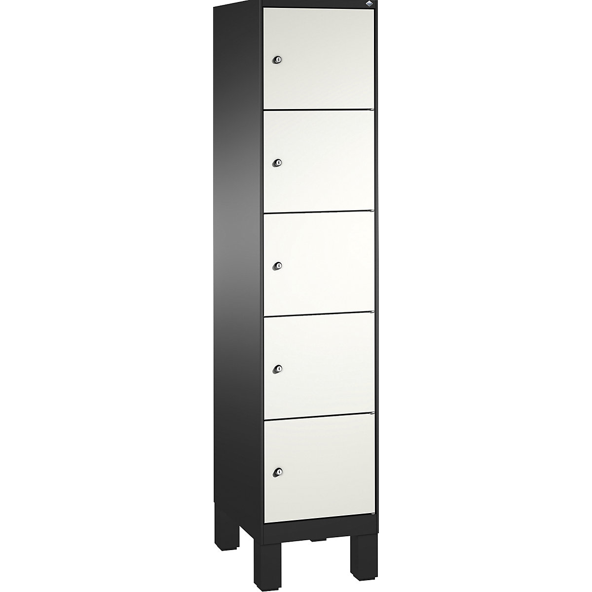 EVOLO locker unit, with feet – C+P, 1 compartment, 5 shelf compartments, compartment width 400 mm, black grey / traffic white-4