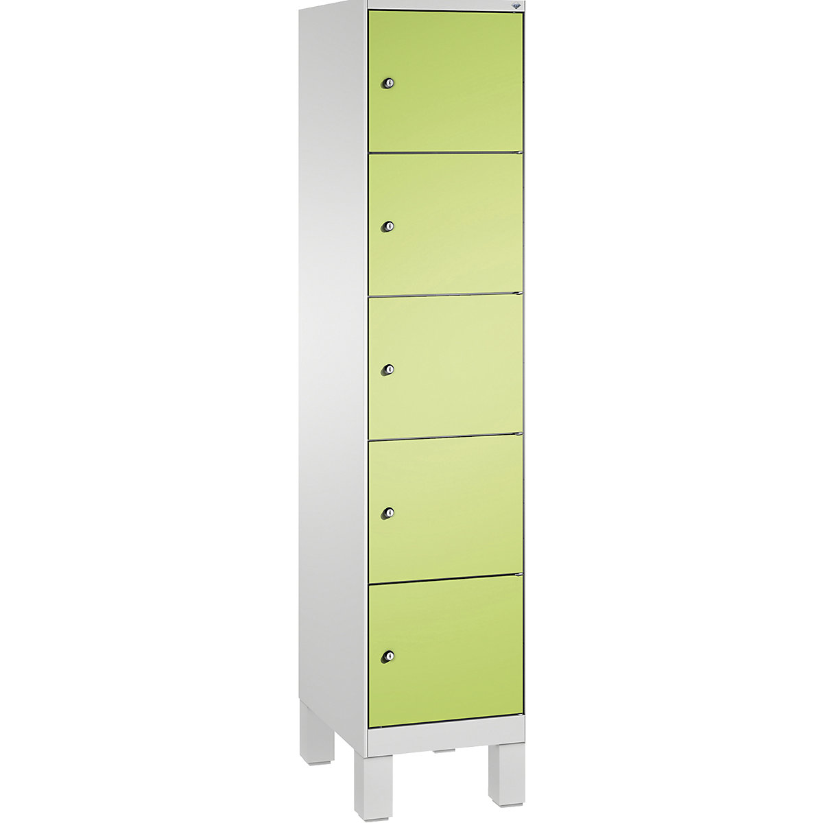 EVOLO locker unit, with feet – C+P, 1 compartment, 5 shelf compartments, compartment width 400 mm, light grey / viridian green-10