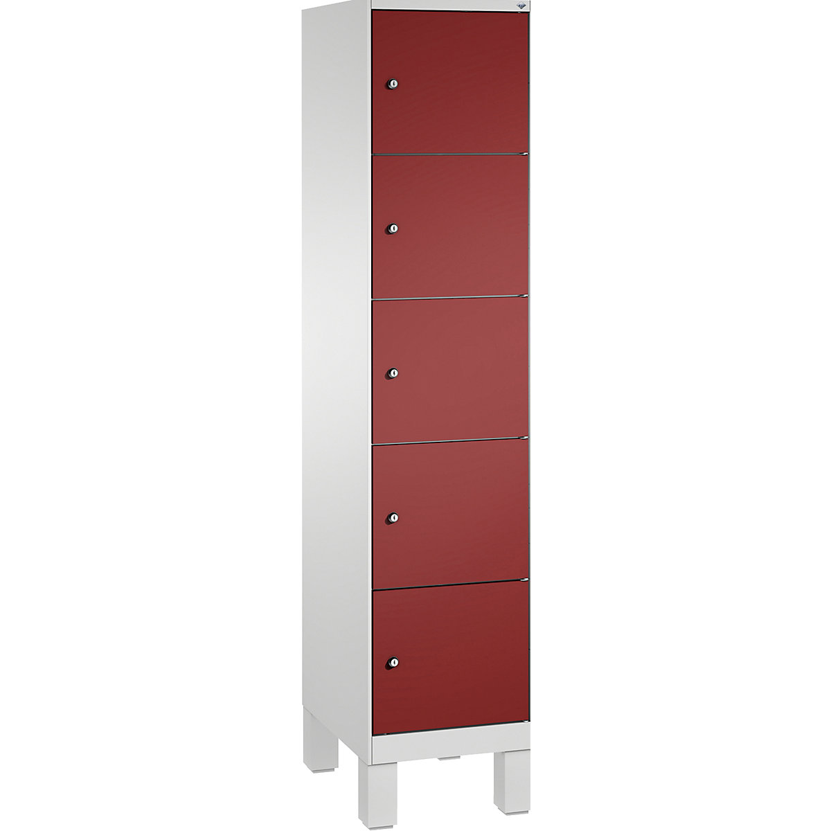 EVOLO locker unit, with feet – C+P, 1 compartment, 5 shelf compartments, compartment width 400 mm, light grey / ruby red-7