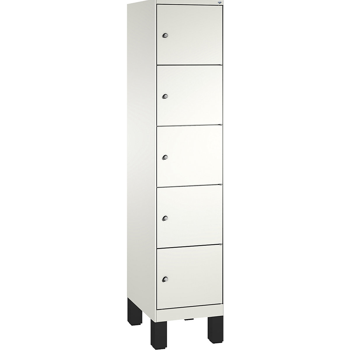 EVOLO locker unit, with feet – C+P, 1 compartment, 5 shelf compartments, compartment width 400 mm, traffic white / traffic white-2