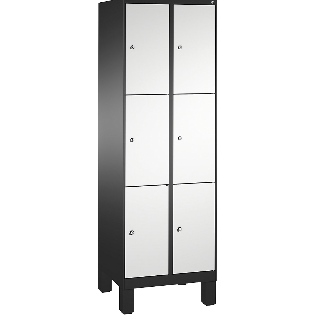 EVOLO locker unit, with feet – C+P, 2 compartments, 3 shelf compartments each, compartment width 300 mm, black grey / light grey-5