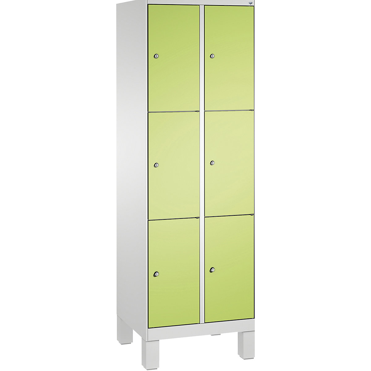 EVOLO locker unit, with feet – C+P, 2 compartments, 3 shelf compartments each, compartment width 300 mm, light grey / viridian green-9