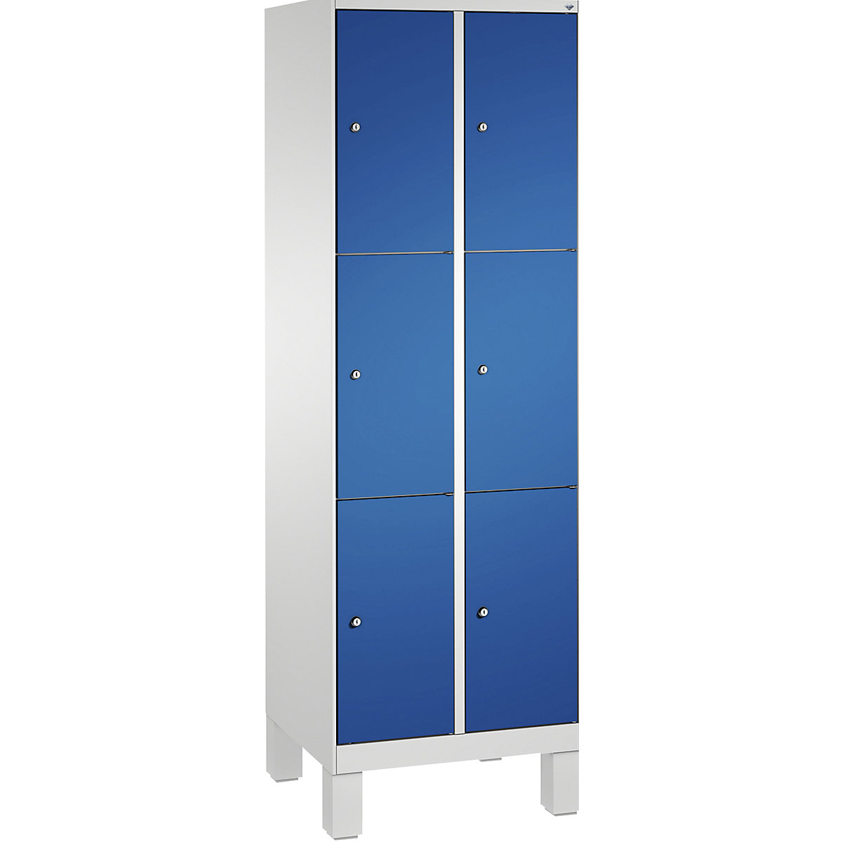 EVOLO locker unit, with feet – C+P, 2 compartments, 3 shelf compartments each, compartment width 300 mm, light grey / gentian blue-15