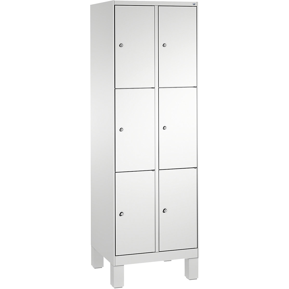 EVOLO locker unit, with feet – C+P, 2 compartments, 3 shelf compartments each, compartment width 300 mm, light grey-3