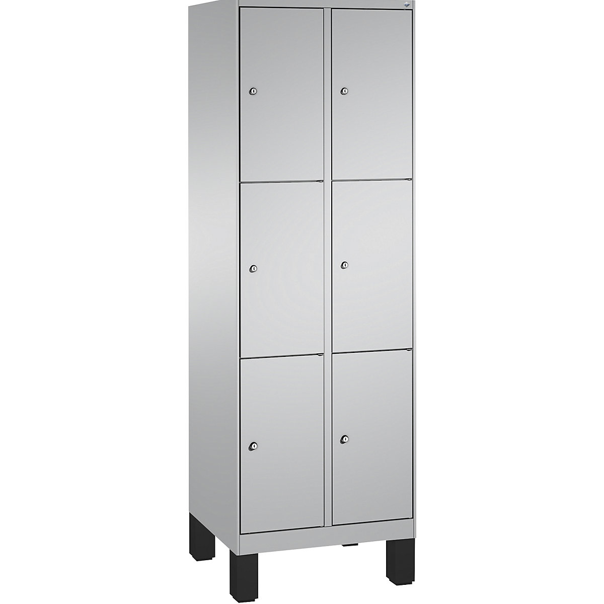EVOLO locker unit, with feet – C+P, 2 compartments, 3 shelf compartments each, compartment width 300 mm, white aluminium / white aluminium-7
