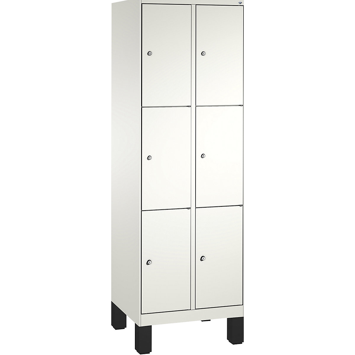 EVOLO locker unit, with feet – C+P, 2 compartments, 3 shelf compartments each, compartment width 300 mm, traffic white / traffic white-6