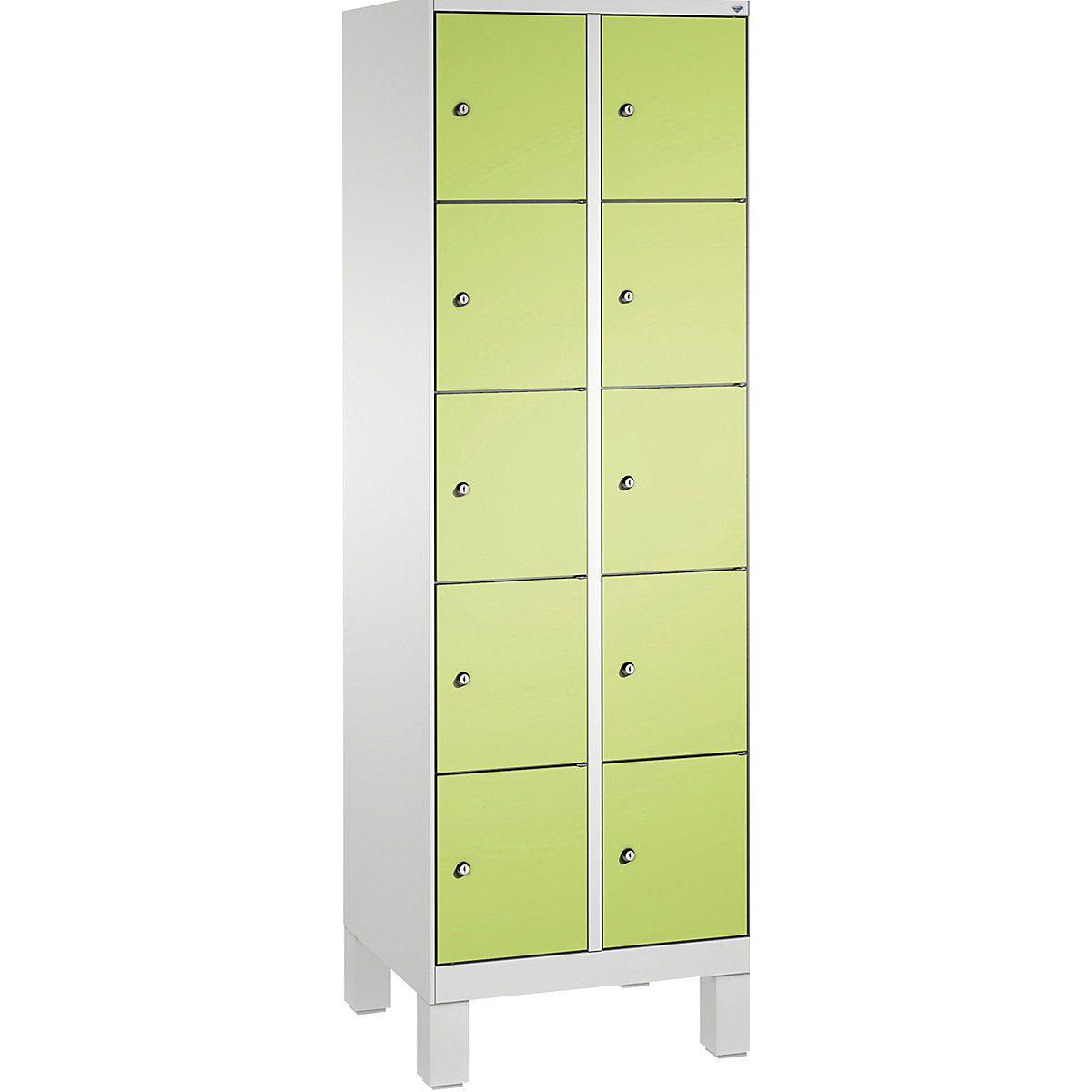 EVOLO locker unit, with feet – C+P, 2 compartments, 5 shelf compartments each, compartment width 300 mm, light grey / viridian green-10