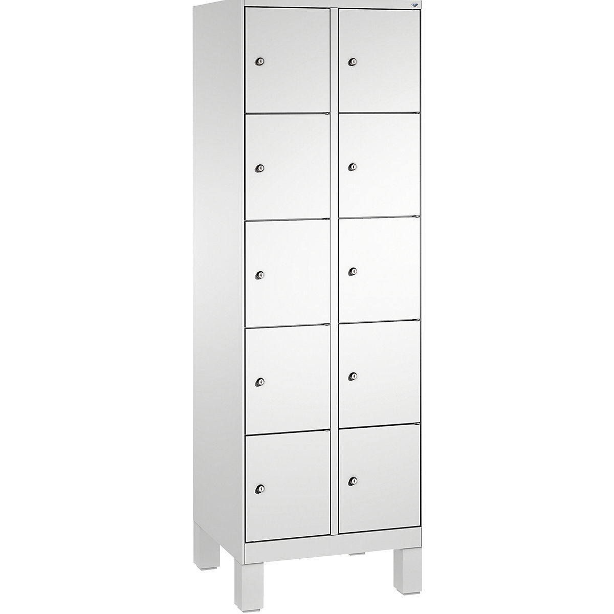 EVOLO locker unit, with feet – C+P, 2 compartments, 5 shelf compartments each, compartment width 300 mm, light grey-8