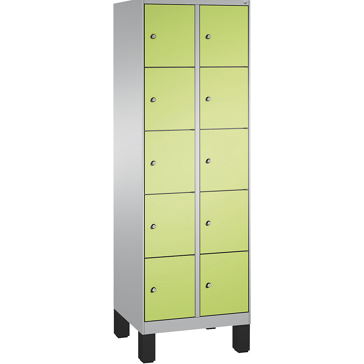 EVOLO locker unit, with feet – C+P, 2 compartments, 5 shelf compartments each, compartment width 300 mm, white aluminium / viridian green-13