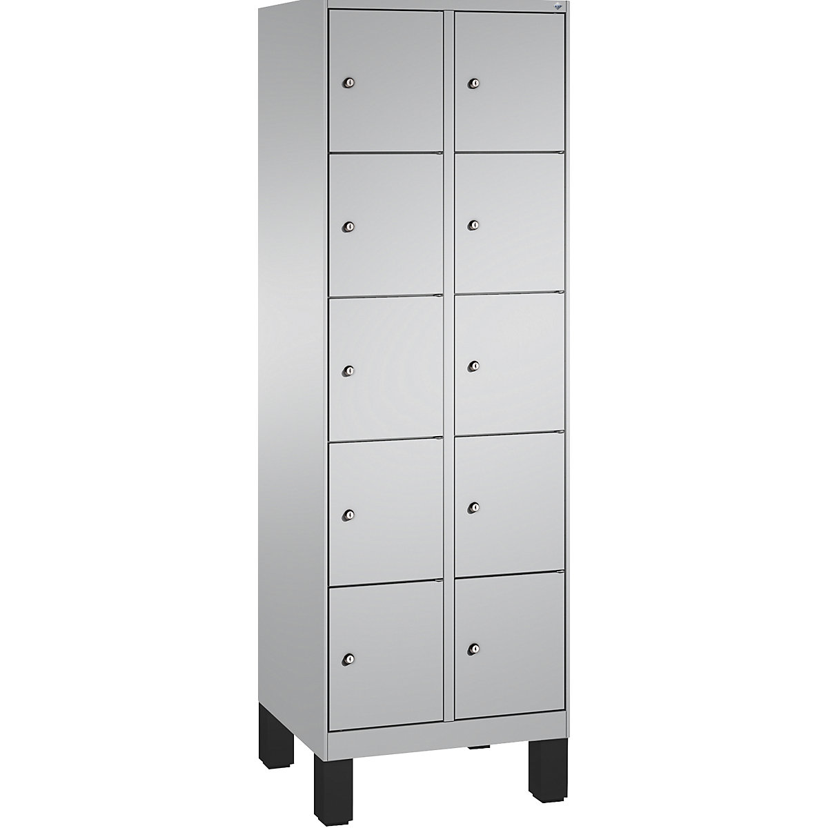 EVOLO locker unit, with feet – C+P, 2 compartments, 5 shelf compartments each, compartment width 300 mm, white aluminium / white aluminium-4