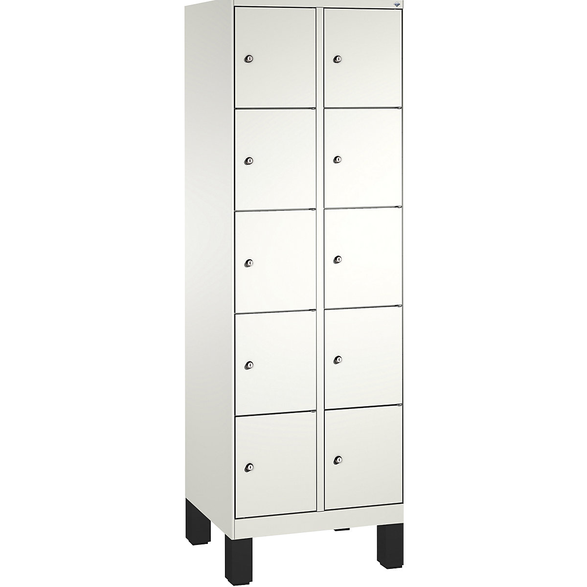 EVOLO locker unit, with feet – C+P, 2 compartments, 5 shelf compartments each, compartment width 300 mm, traffic white / traffic white-6