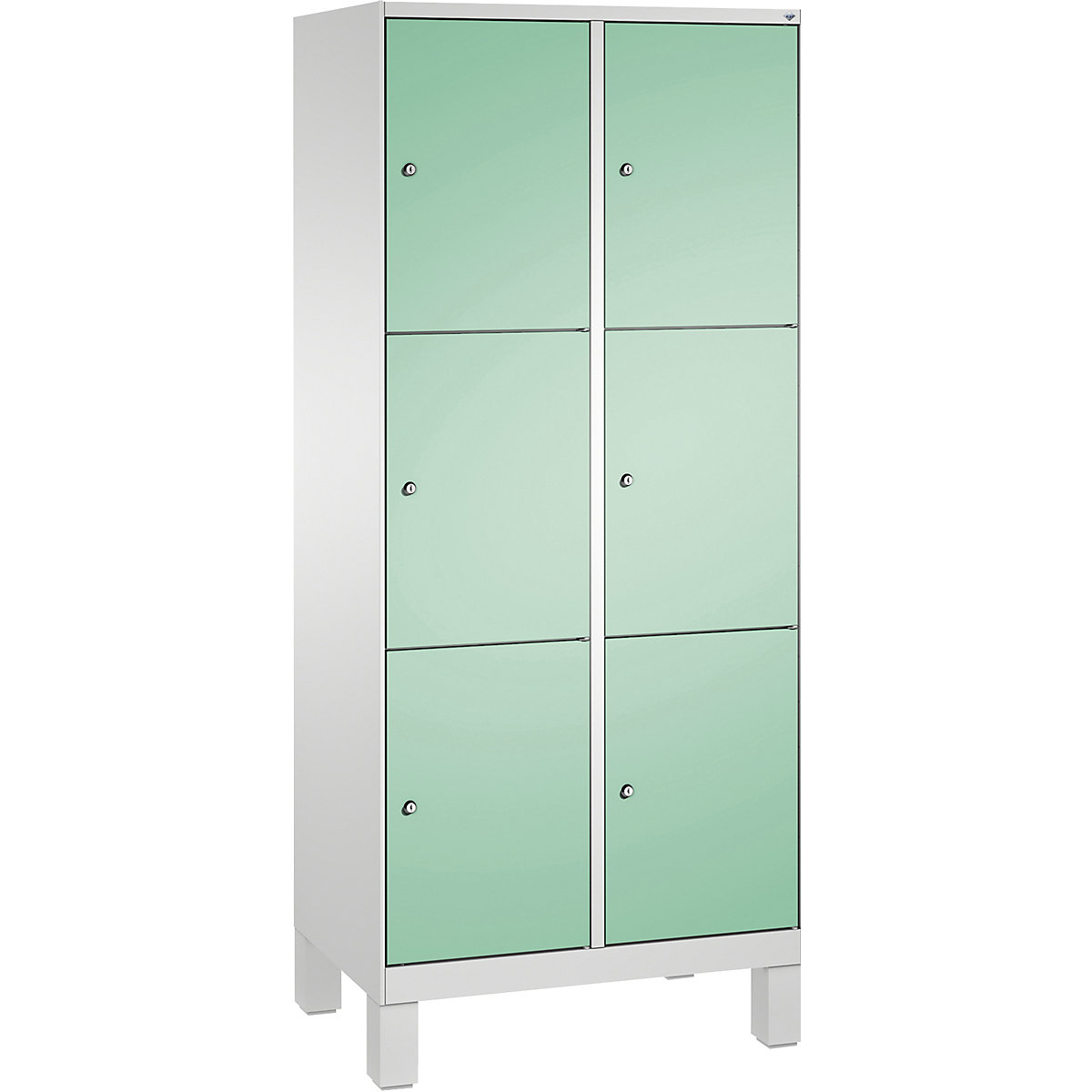 EVOLO locker unit, with feet – C+P, 2 compartments, 3 shelf compartments each, compartment width 400 mm, light grey / light green