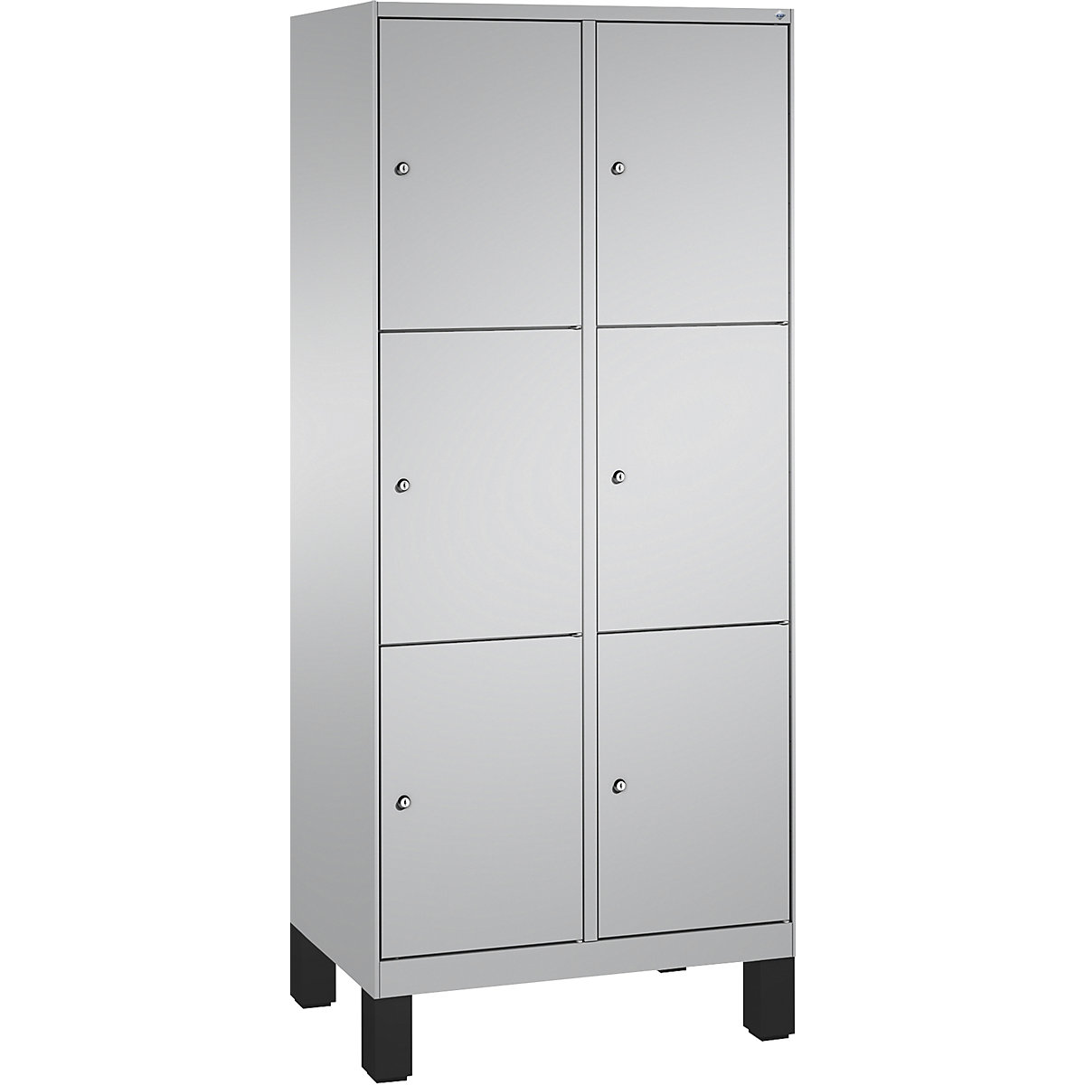 EVOLO locker unit, with feet – C+P, 2 compartments, 3 shelf compartments each, compartment width 400 mm, white aluminium / white aluminium
