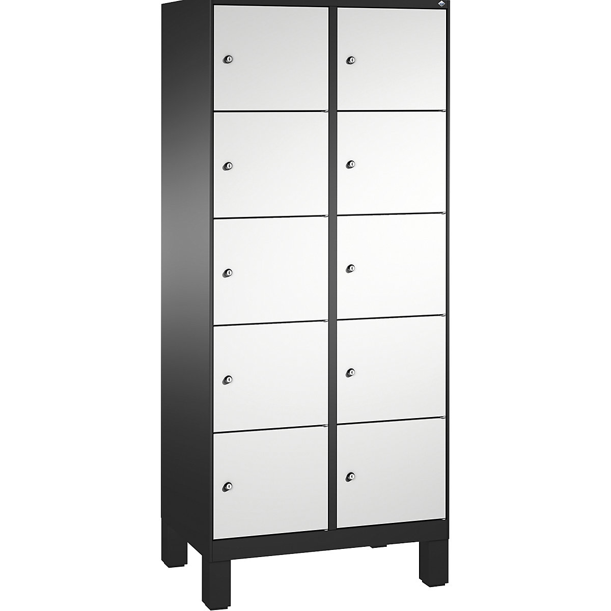 EVOLO locker unit, with feet – C+P, 2 compartments, 5 shelf compartments each, compartment width 400 mm, black grey / light grey-10