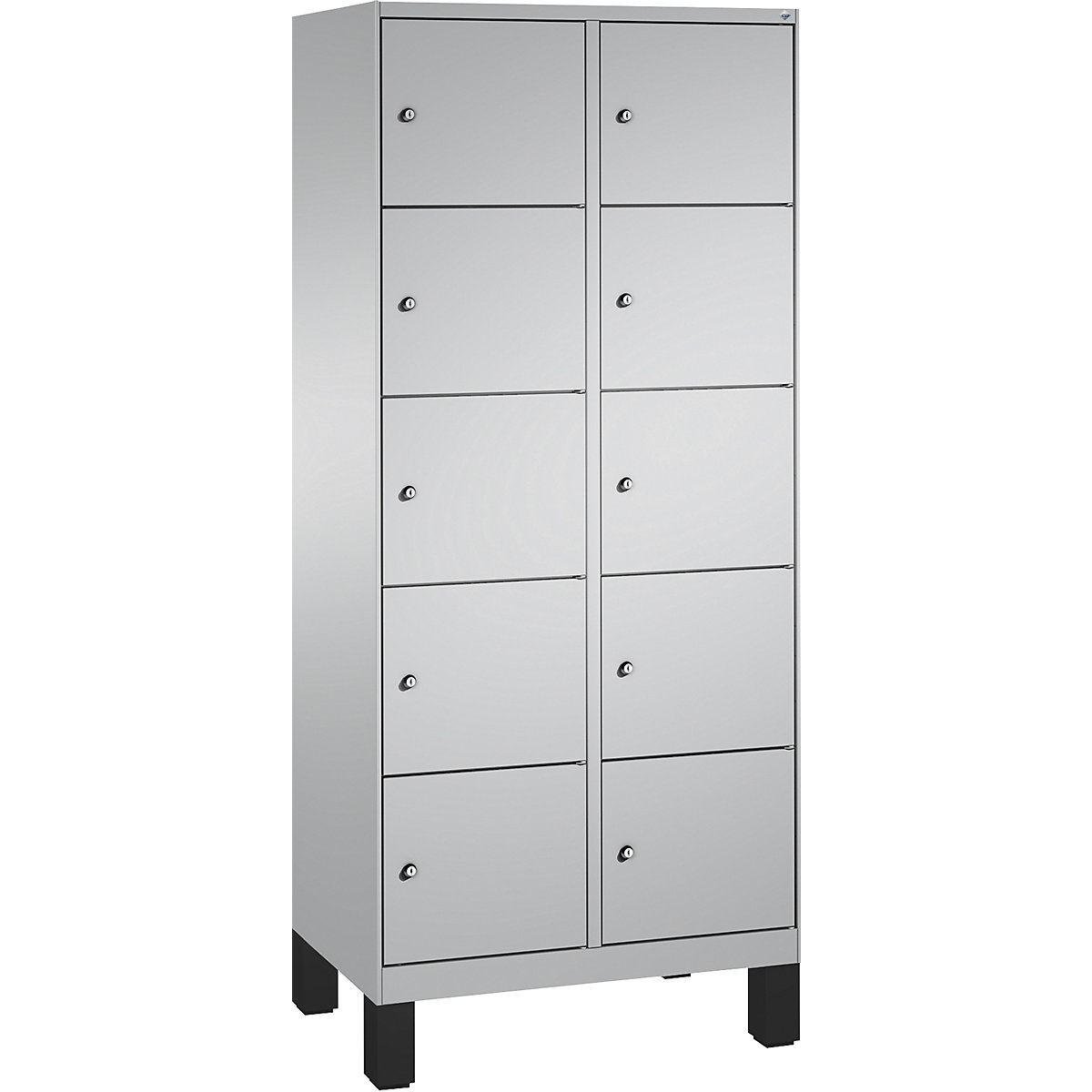 EVOLO locker unit, with feet – C+P, 2 compartments, 5 shelf compartments each, compartment width 400 mm, white aluminium / white aluminium-11