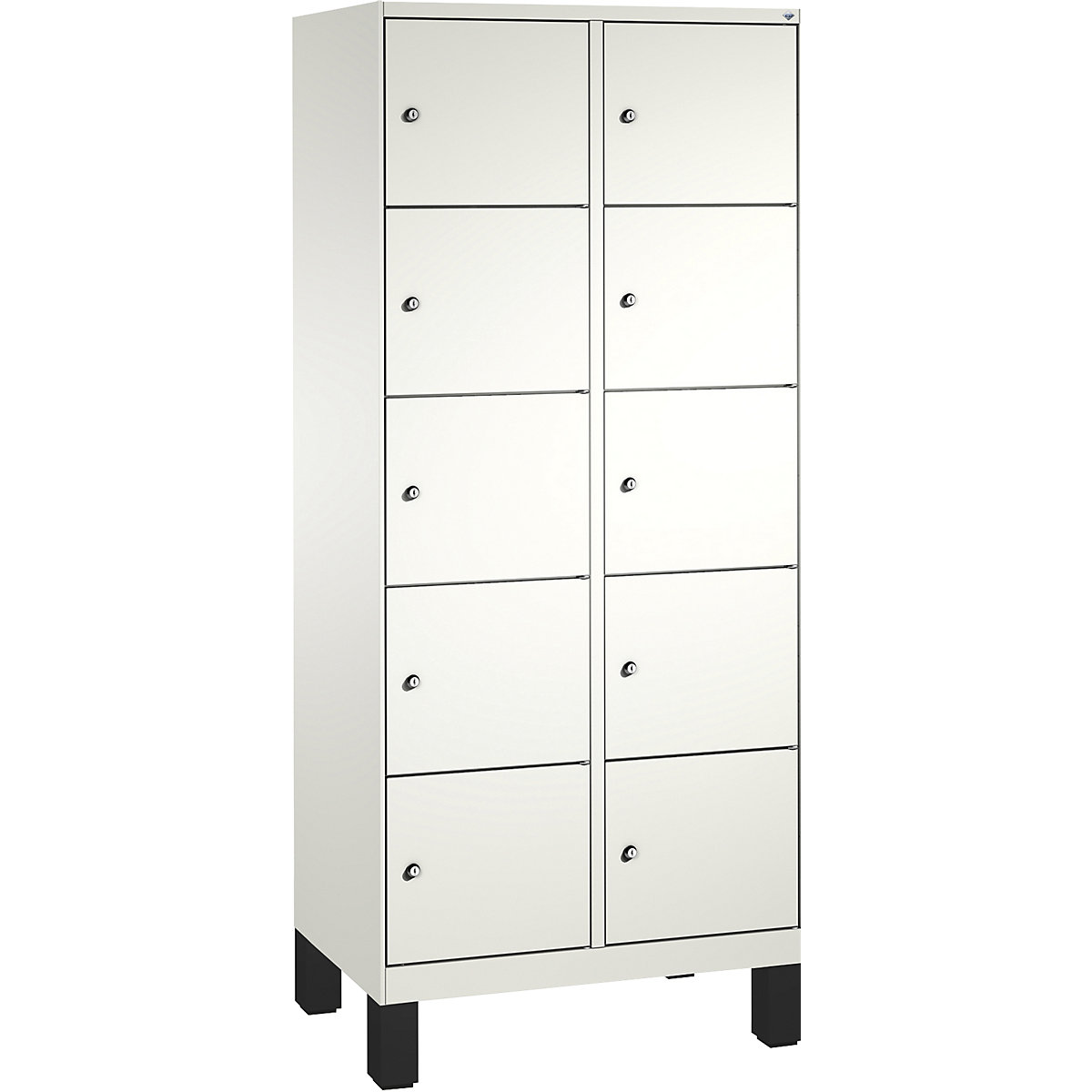EVOLO locker unit, with feet – C+P, 2 compartments, 5 shelf compartments each, compartment width 400 mm, traffic white / traffic white-3