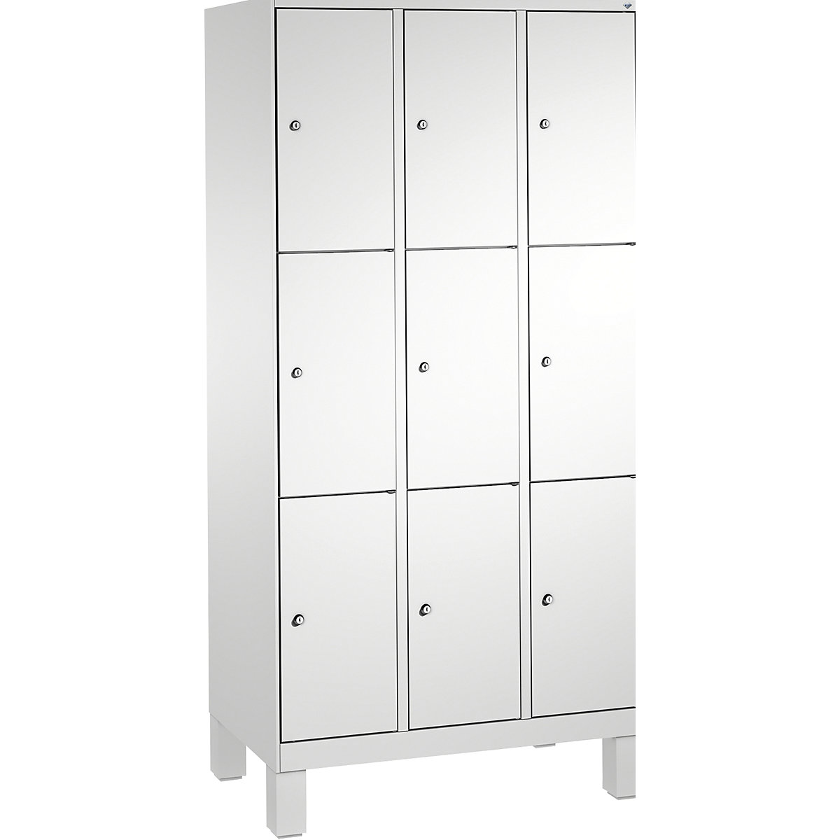 EVOLO locker unit, with feet – C+P, 3 compartments, 3 shelf compartments each, compartment width 300 mm, light grey-3