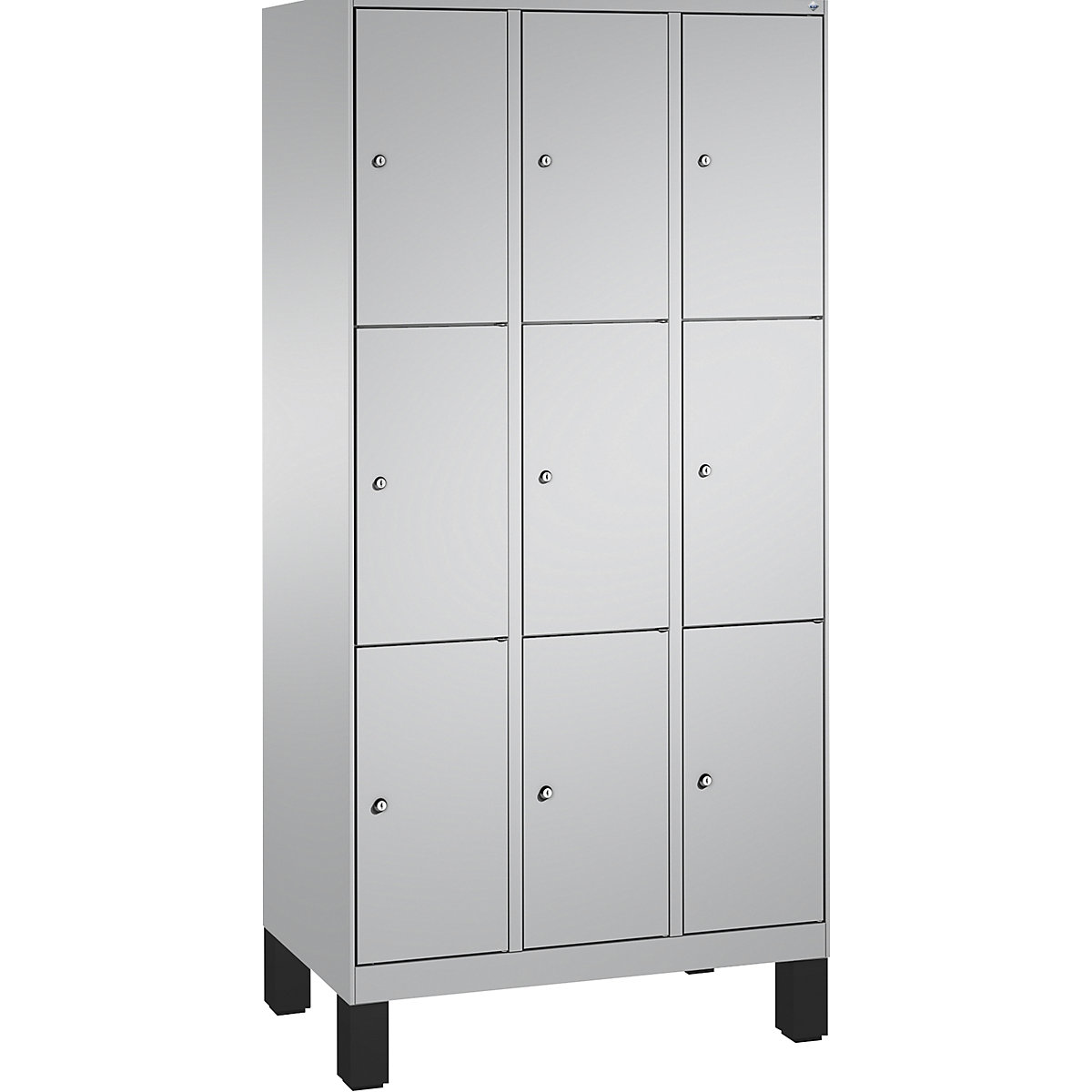 EVOLO locker unit, with feet – C+P, 3 compartments, 3 shelf compartments each, compartment width 300 mm, white aluminium / white aluminium-4