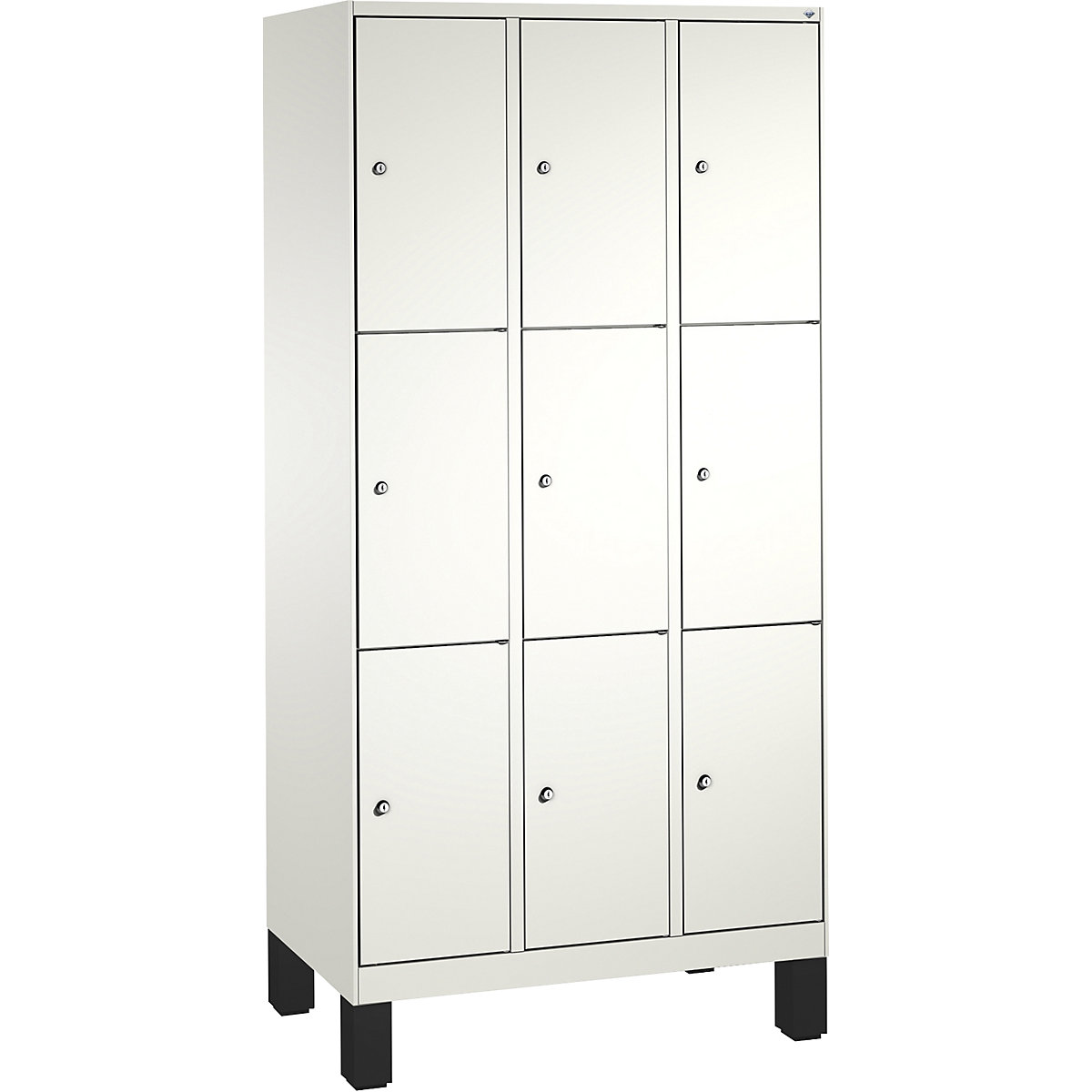 EVOLO locker unit, with feet – C+P, 3 compartments, 3 shelf compartments each, compartment width 300 mm, traffic white / traffic white-10